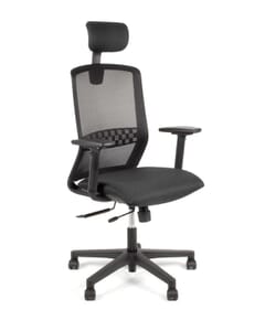 Bureaustoel Linea Tekna 01/PT zwart/zwart met 3D armleuning en hoofdsteun