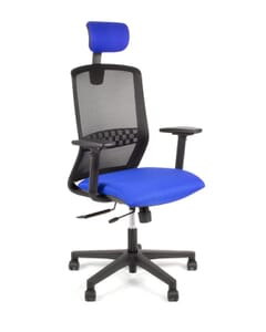 Bureaustoel Linea Tekna 01/PT zwart/blauw met 3D armleuning en hoofdsteun