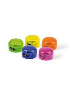 puntenslijper Möbius & Ruppert dubbel met container, rond assorti groen, blauw, roze, geel, oranje display 12 stuks