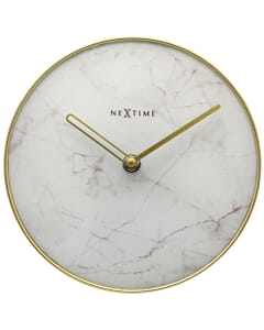 NeXtime - Tafelklok - Ø 20 cm - Glas / Metaal - Wit - 'Marble'