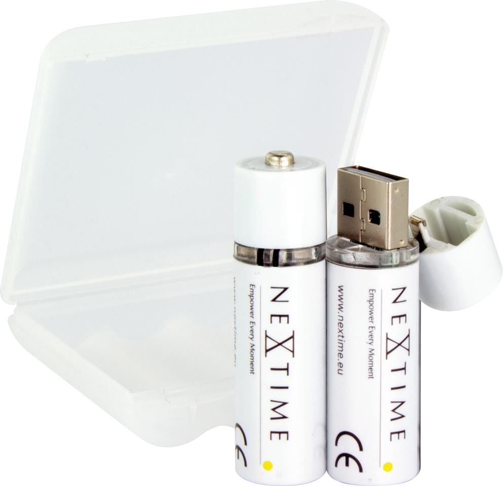 Nextime oplaadbare AA USB-Batterij blister a 2 stuks.