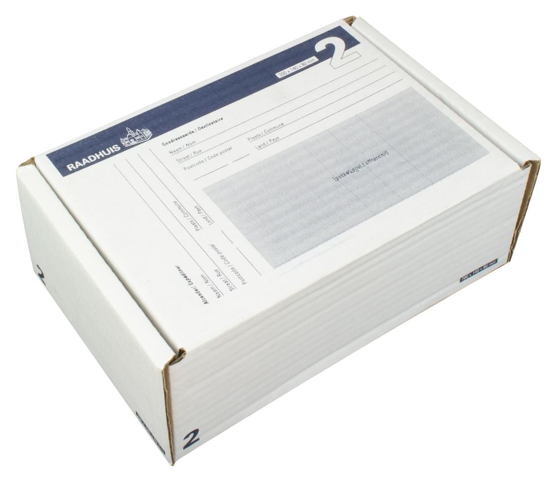 Postpakketdoos 2 Raadhuis 200x140x80mm bedrukt 5 stuks