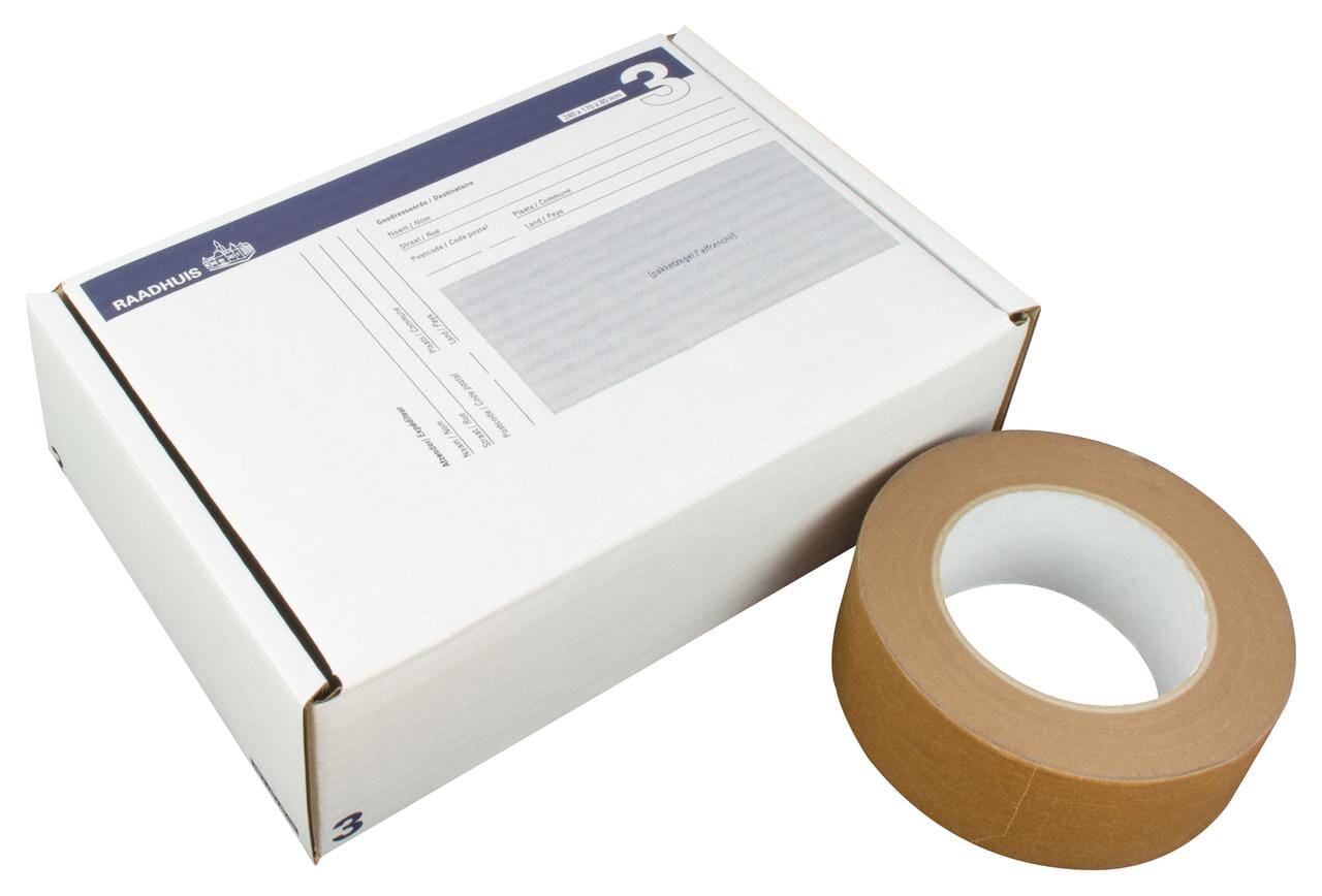 Postpakketdoos 3 Raadhuis 240x170x80mm bedrukt 5 stuks