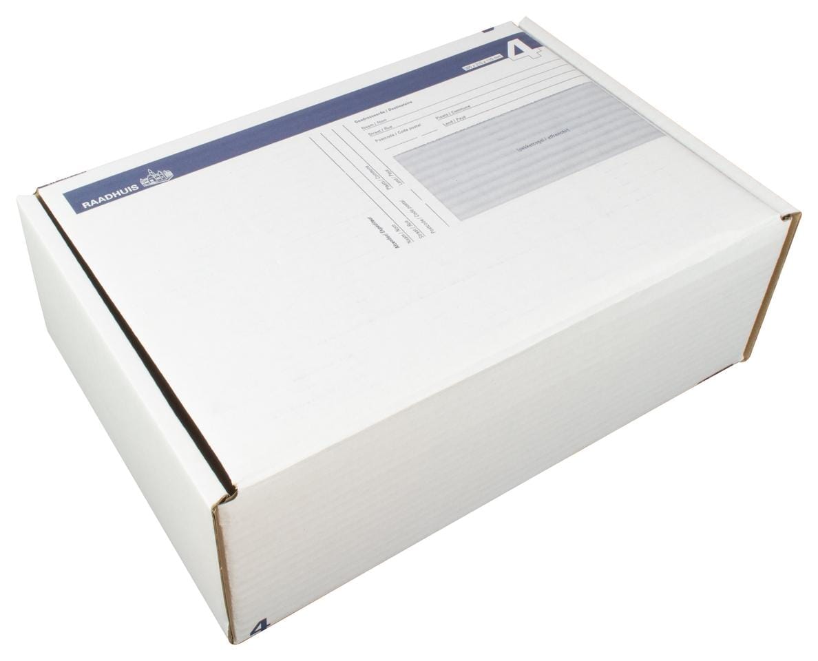 Postpakketdoos 4 Raadhuis 305x215x110mm bedrukt 5 stuks
