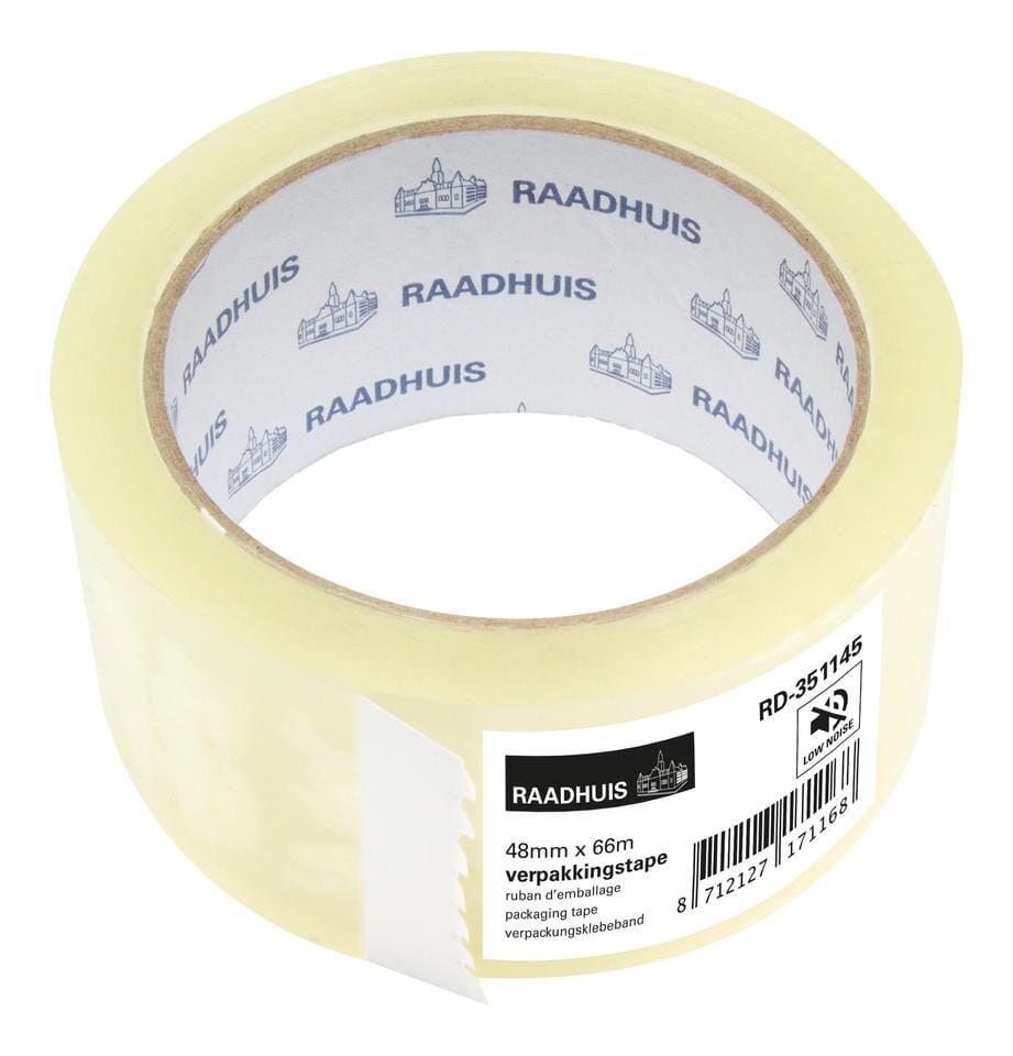 Verpakkingstape Raadhuis PP 48mmx66m transparant low noise