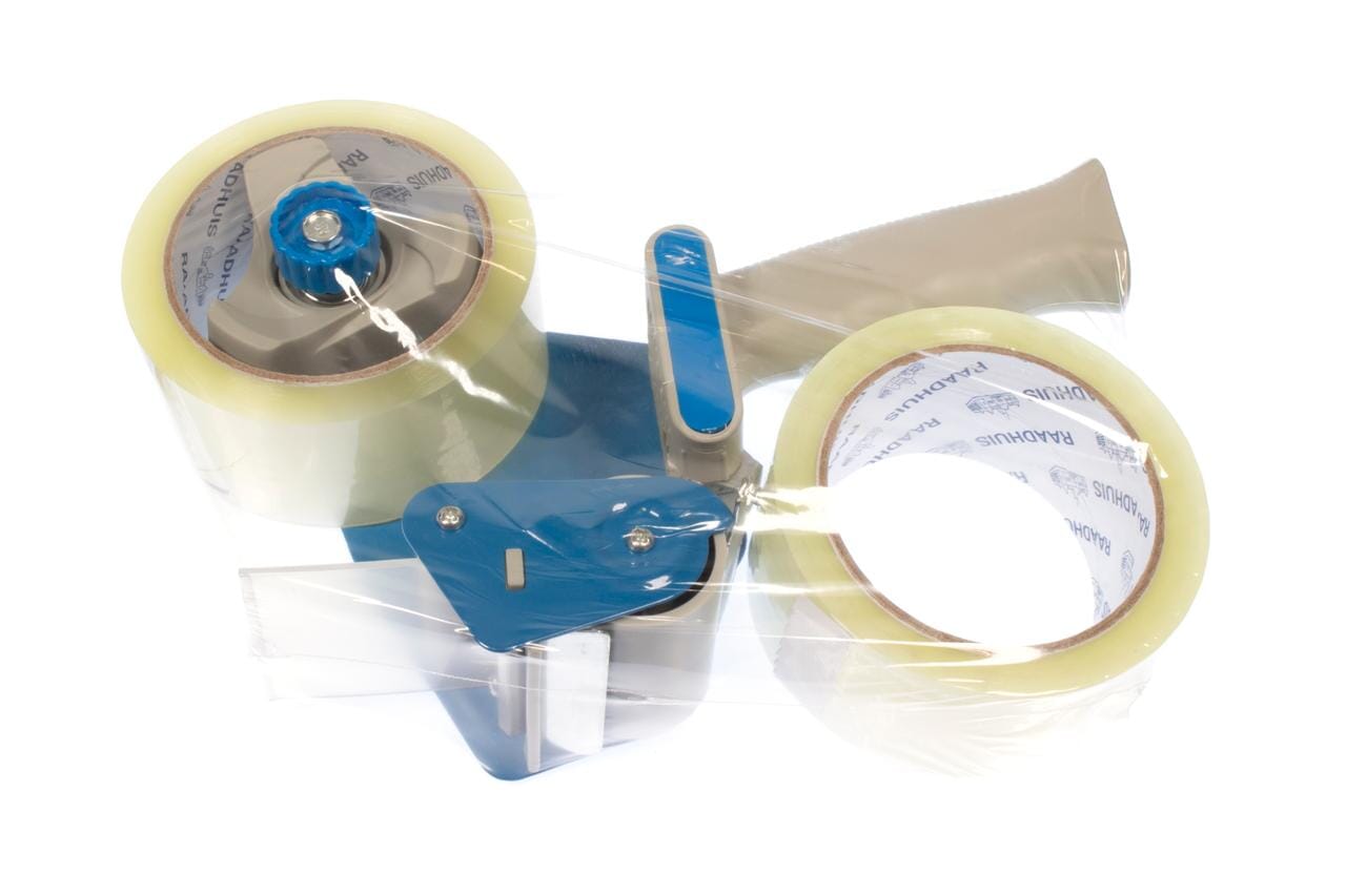 Tape dispenser Raadhuis met 2 rollen transparant PP tape 48mmx66m low noise