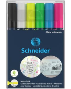 Marker Schneider Maxx 245 6st. in etui. Zwart, wit, geel, groen, blauw, roze
