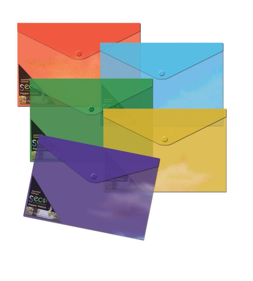 Envelopmap Seco A4+ 5 st assorti 100% biologisch afbreekbaar, Transparant 180 micron .